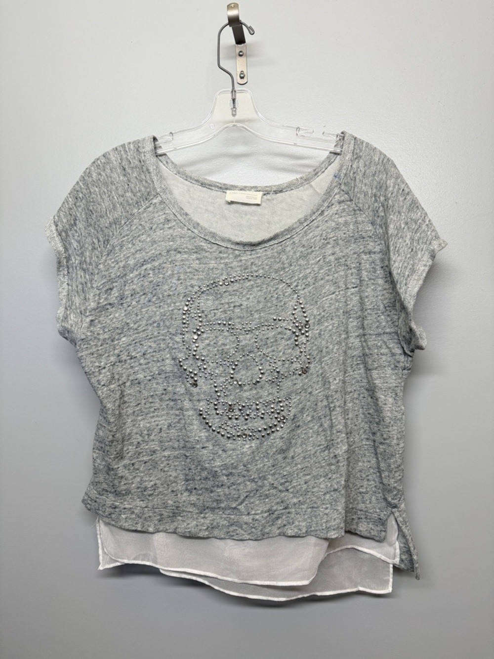 ZARA Light Gray Skull Rhinestone T-Shirt